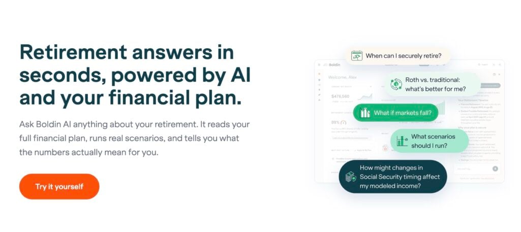 Image of the chat box for the Boldin AI retirement planner assistant, the most powerful financial AI available online directly to users.